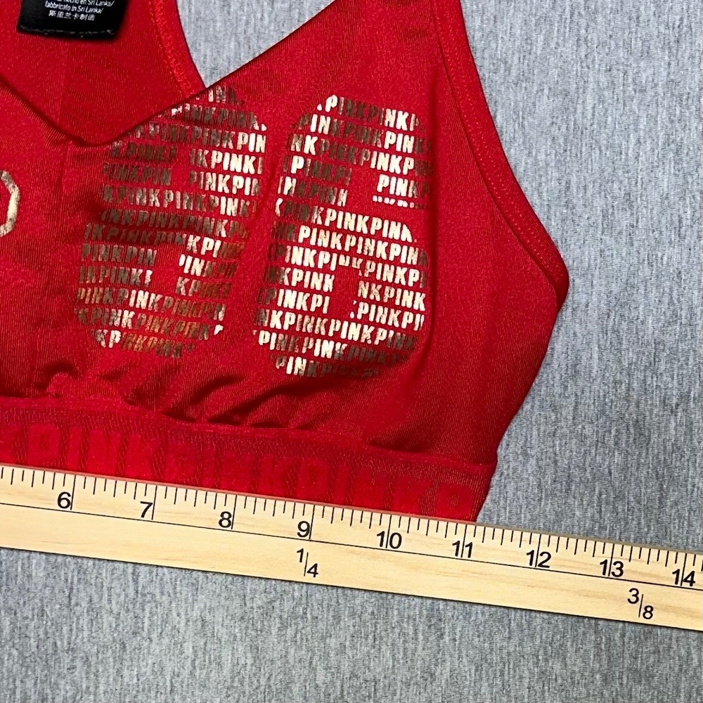 Victoria's Secret PINK Ultimate Sports Bra Red Gold Logo Lightly Lined Medium - Picture 4 of 7